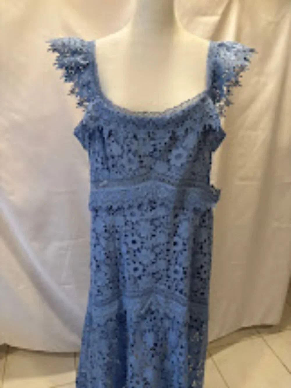 ASOS DESIGN Premium Lace Dress with Ruffle Detail in Blue - Size 14 - Picture 5 of 16